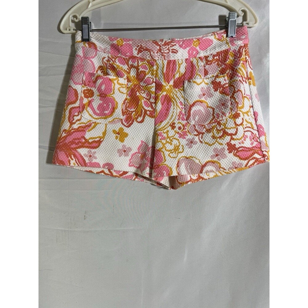 Lilly Pulitzer Shorts Women's 4 Pink Orange Happiness Is Alycia Knit Zipper